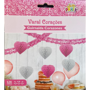 CORDÃO FAVO DE ABELHA - CORAÇÃO ROSA E BRANCO