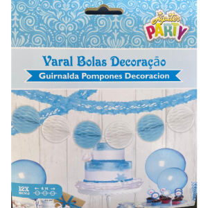 CORDÃO POMPOM FAVO ABELHA REDONDO - AZUL E BRANCO