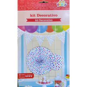 KIT DECORATIVO (EST-BOLA-BANDEIROLA) COM POA MULTICOLOR