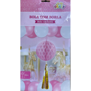 BOLA DE LUXO ROSA COM BORLA DOURADO